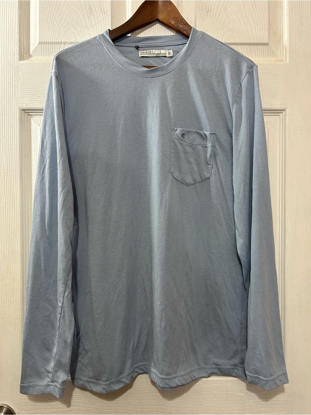 Criquet Men's Large Light Blue Long Sleeve Pocket Tee Crew Neck Soft